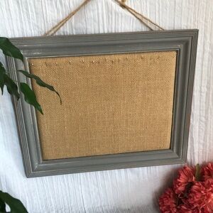 JEWELRY NECKLACE BRACELET display hanger gray wood frame with burlap accents